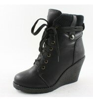 Womens Ladies Ankle Boots Chunky Wedge Heel Army Biker Zip Up Ankle Boots Shoes 3-8 UK