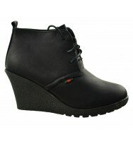 Ladies Ankle Boots Desert Biker Lace Up Wedge Heel Womens Shoe