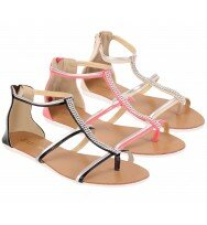 Ladies Sandals Womens Diamante Summer Toe Post Gladiator Beach Flat Shoes