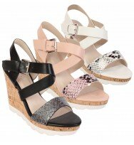 Womens Ladies Cork Summer Wedge Strappy Shoes Slingback Peep Toe Wedge Sandals