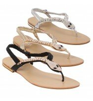 Ladies Snake Detail Sandals Womens Flat Toe Post Flip Flops Beach Summer Shoes
