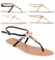 Ladies Gladiator Sandals Womens Flat Strappy Fancy Butterfly Detail Summer Beach