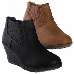 Ladies Womens Faux Leather Wedge Pull On Ankle Gusset Chelsea Boots Shoes Size