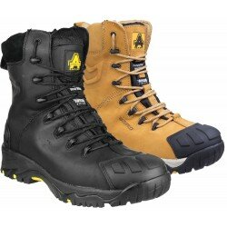 Mens Amblers Leather Safety Work Boots Waterproof S3 Composite Toe Zip Lace Up 