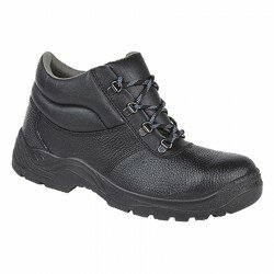 Mens Cheap Leather Steel Toe Work Boots Black Steel Midsole Lace Up Shoe