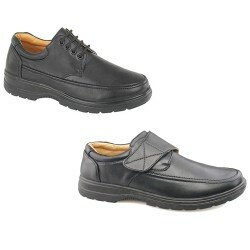 Mens Wide Fit Black lace up Shoes Padded Velcro Moccasin Casual Wide Fit Shoes