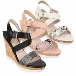 Womens Ladies Cork Summer Wedge Strappy Shoes Slingback Peep Toe Wedge Sandals