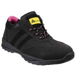 Womens Amblers Black Leather Safety Work Trainers Steel Toe Mid Sole Shoe